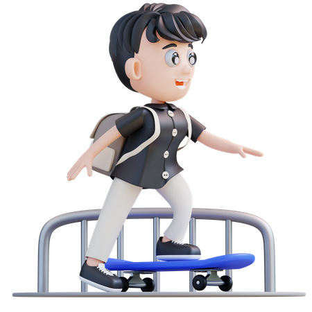 School boy going to school by skateboard  3D Icon