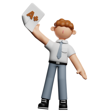 成績表を持っている男子生徒  3D Icon
