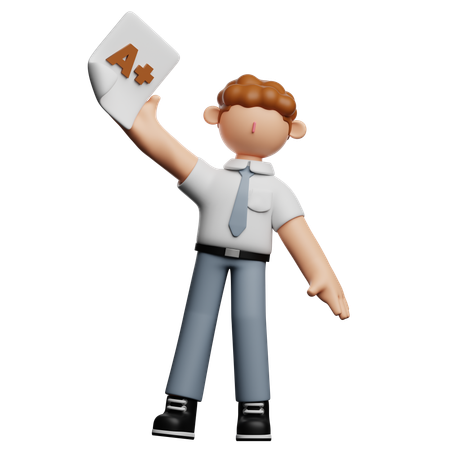 School Boy Holding Result Sheet  3D Icon