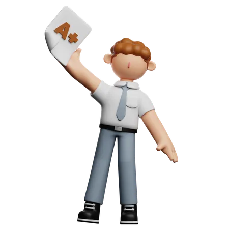 School Boy Holding Result Sheet  3D Icon