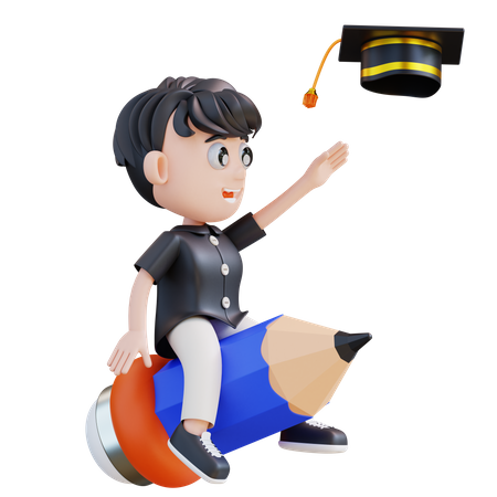 School boy moving towards graduation  3D Illustration
