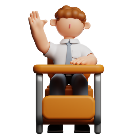 School Boy Raising Hand  3D Icon