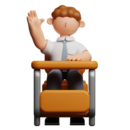 School Boy Raising Hand  3D Icon