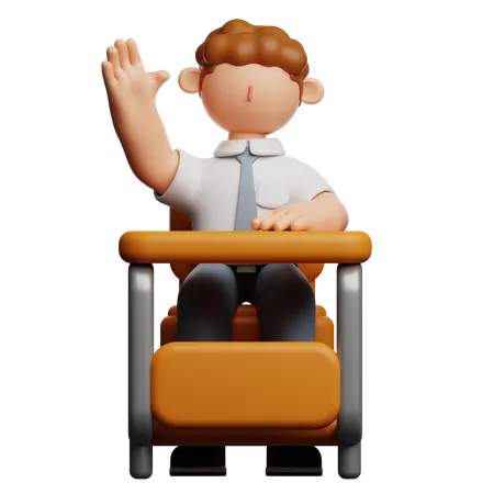 School Boy Raising Hand  3D Icon