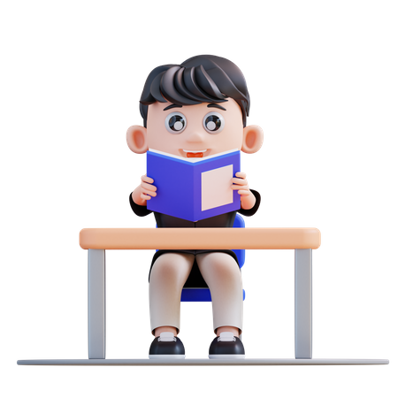 School boy reading book  3D Illustration