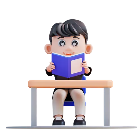 School boy reading book  3D Illustration