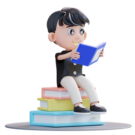 School boy reading book  3D Illustration