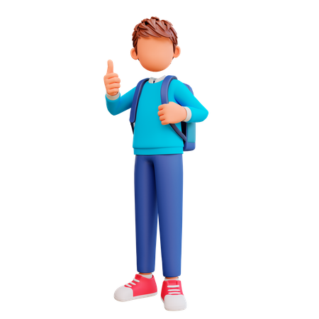 School boy showing thumbs up  3D Icon