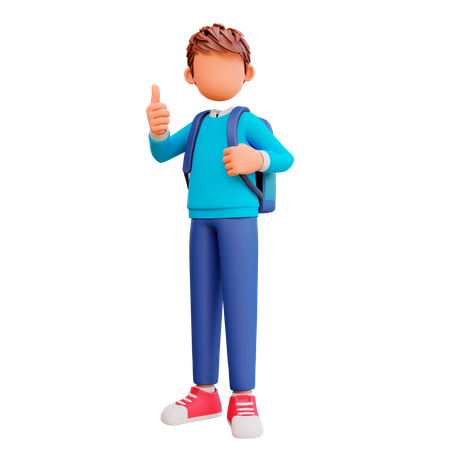 School boy showing thumbs up  3D Illustration