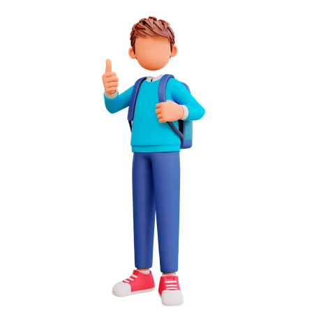 School boy showing thumbs up  3D Illustration