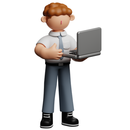 School Boy With Laptop  3D Icon