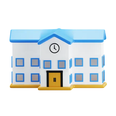 White Modern School Building With Blue Roof And Wall Clock Back To School 3 D Illustration Rendering Happy Teachers Day 3D Icon