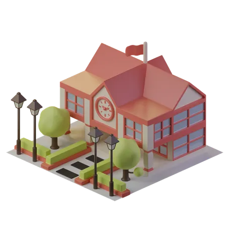 School Building  3D Illustration