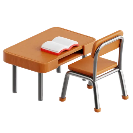 School Chair and Table  3D Icon