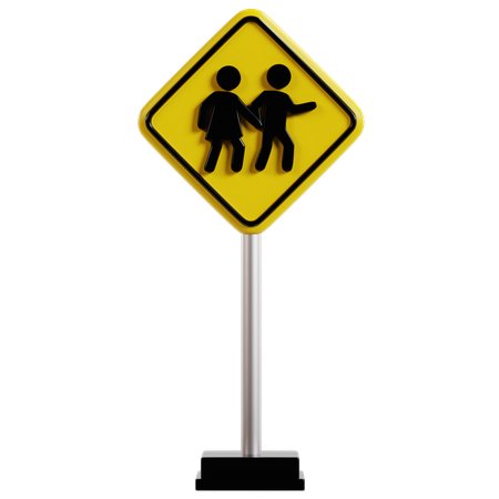 School Crossing Warning Sign  3D Icon