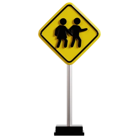 School Crossing Warning Sign  3D Icon