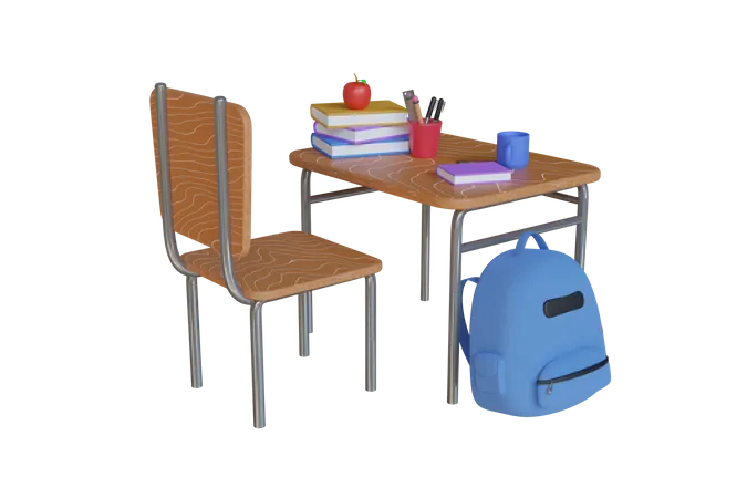 School Desk  3D Illustration