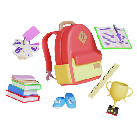 School Equipment  3D Illustration