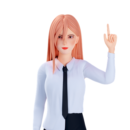 School girl pointing at top use left hand  3D Illustration