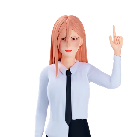 School girl pointing at top use left hand  3D Illustration
