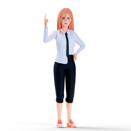 School girl pointing upwards  3D Illustration