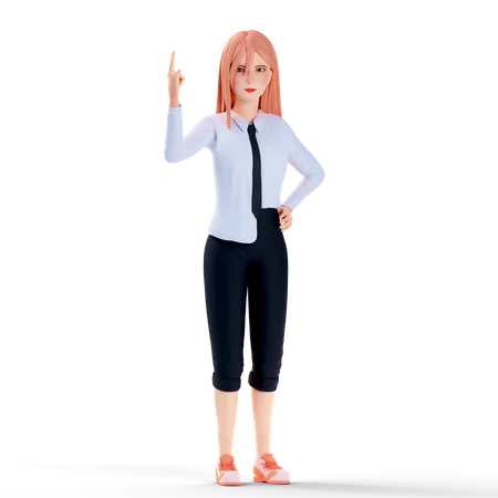 School girl pointing upwards 3D Illustration