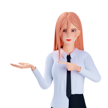 School girl presenting and pointing use both hand  3D Illustration