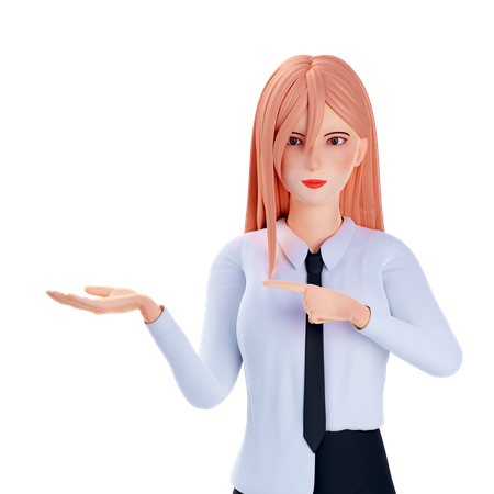School girl presenting and pointing use both hand 3D Illustration