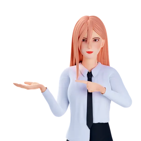 School girl presenting and pointing use both hand 3D Illustration