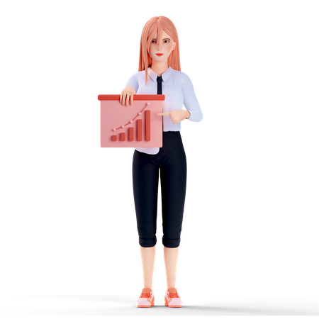 School girl presenting data chart  3D Illustration