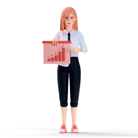 School girl presenting data chart  3D Illustration