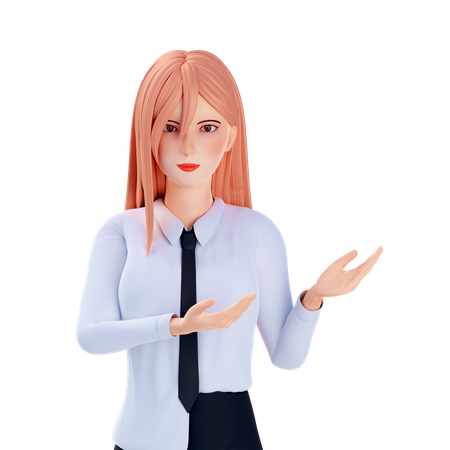 School girl presenting use both hand at left side  3D Illustration