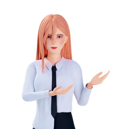 School girl presenting use both hand at left side  3D Illustration