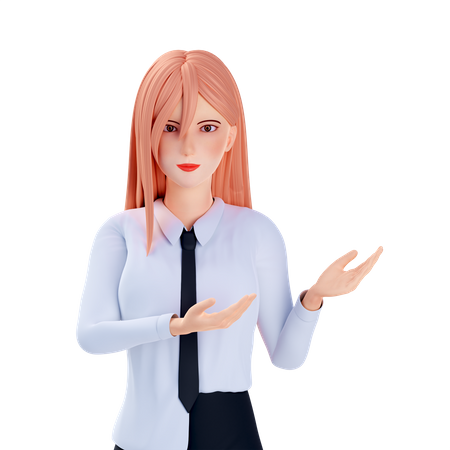 School girl presenting use both hand at left side 3D Illustration