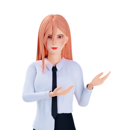School girl presenting use both hand at left side 3D Illustration
