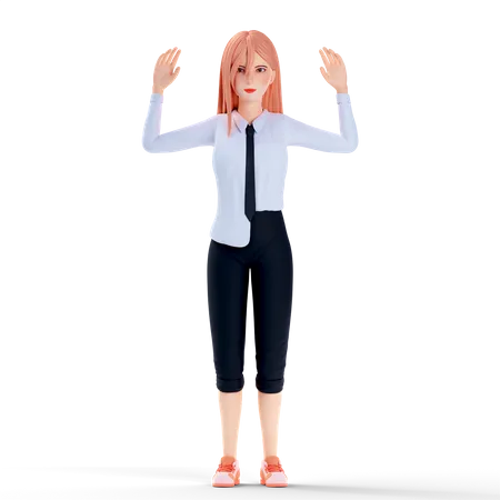School girl raise both hands  3D Illustration