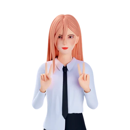 School girl show peace hand gesture use both hand  3D Illustration