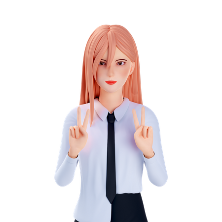 School girl show peace hand gesture use both hand  3D Illustration