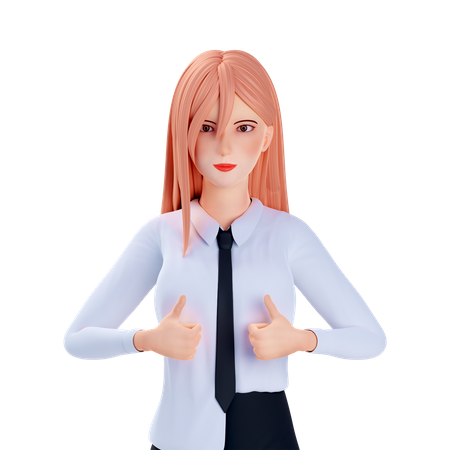 School girl show thumbs up gesture use both hand  3D Illustration