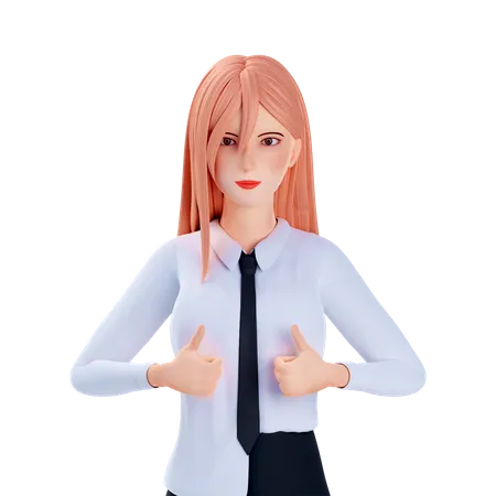 School girl show thumbs up gesture use both hand  3D Illustration