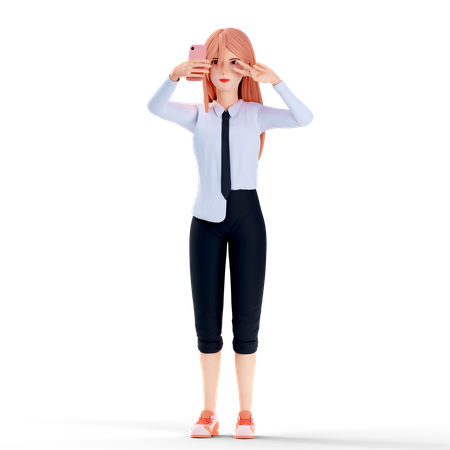 School girl taking selfie  3D Illustration