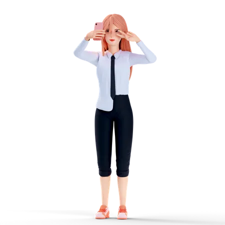 School girl taking selfie  3D Illustration