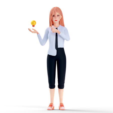 School girl with creative idea  3D Illustration