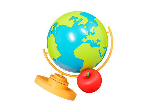 School Globe With Apple  3D Icon