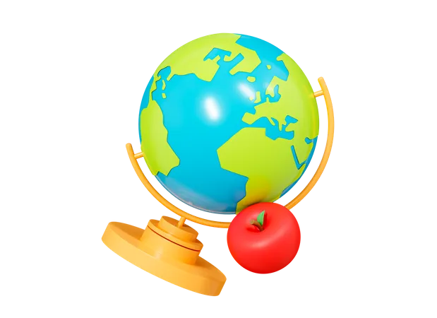 School Globe With Apple  3D Icon