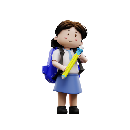 School kid holding a pencil  3D Illustration