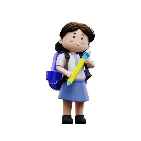 School kid holding a pencil  3D Illustration