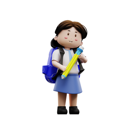 School kid holding a pencil 3D Illustration