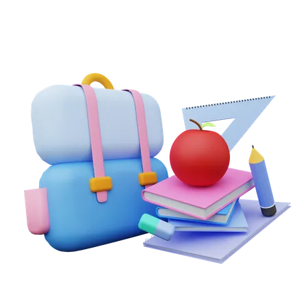 School stationary  3D Illustration