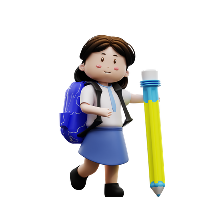 School student holding a pencil  3D Illustration